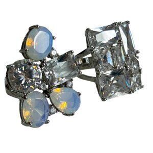 Park Lane Statement Rings Opalescent Clear Cubic Zirconia Silver Tone Size 8 & 9